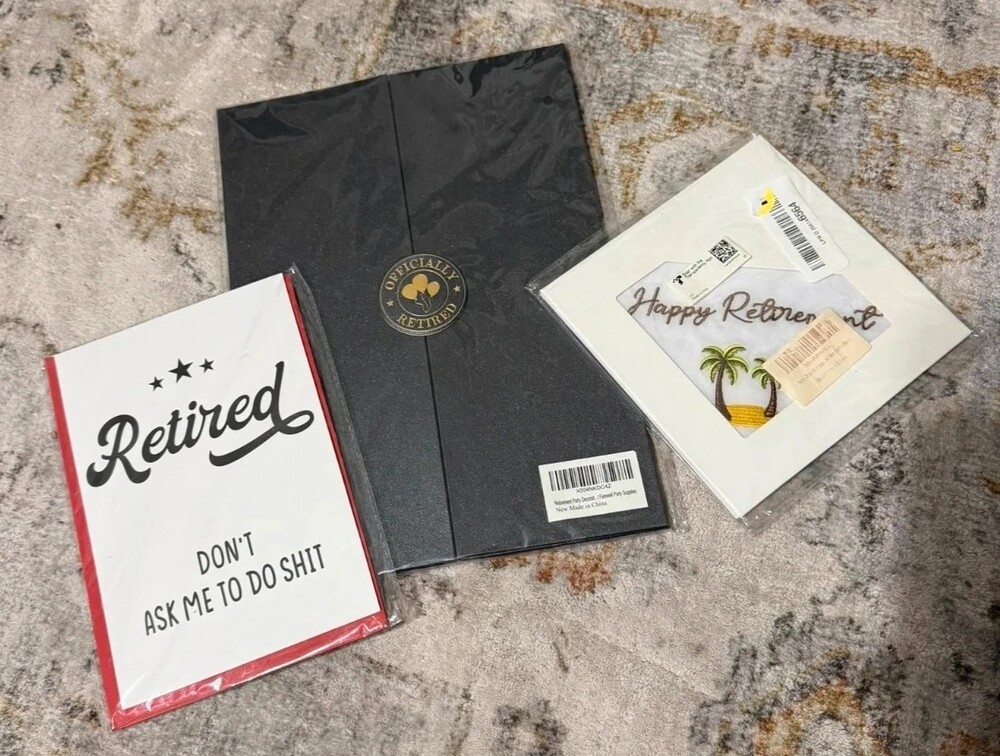 3-Piece Retirement Gift Set - Autograph Guest Board, Funny Gift Card & Handkerch